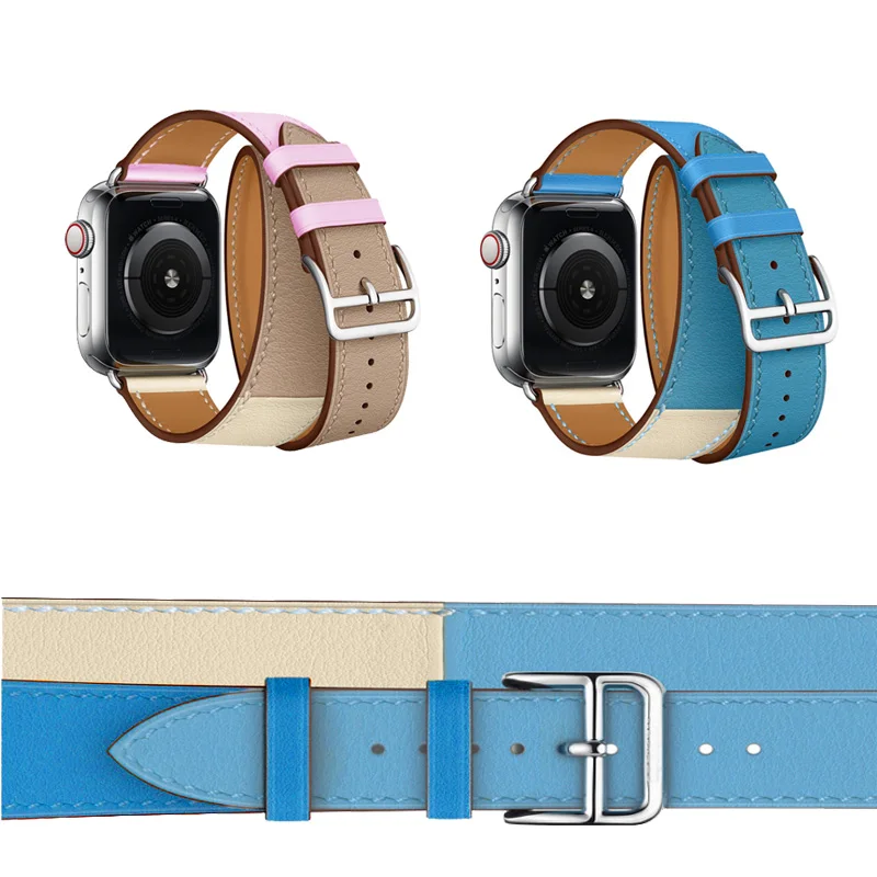 

40mm 44mm Watchband For Apple Watch Series 4 Double Tour Real Leather Watch Strap For Apple Series 1 2 3 iWatch Herm Bracelet
