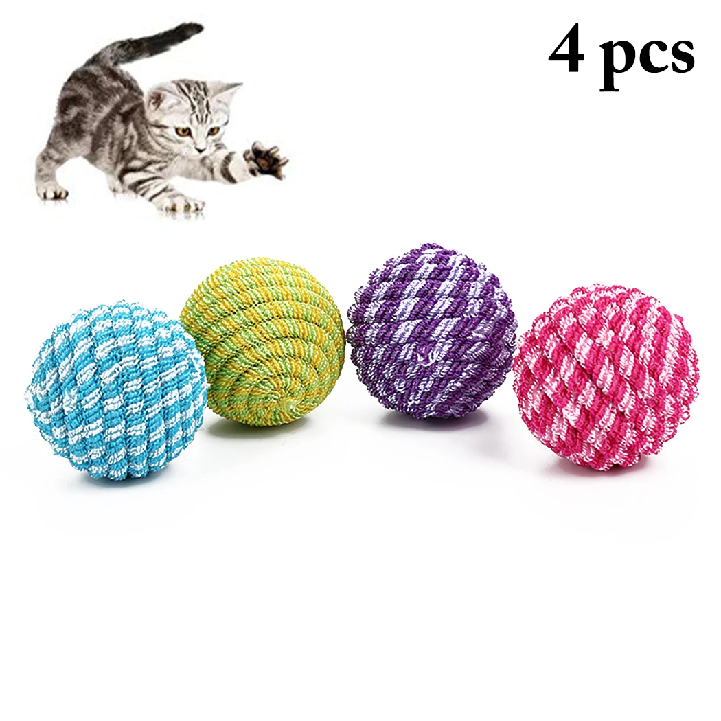 4pcs Cat Ball Toy Colorful Funny Cat Elastic Line Ball Molar Cleaning