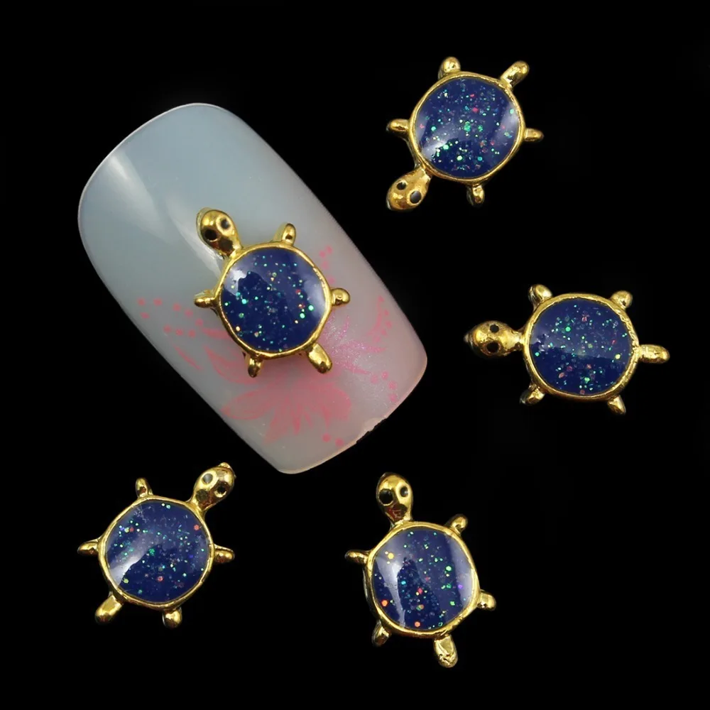 

Blueness 10pcs Tortoise Designs 3d Nail Art Decorations Charms Gold Alloy Nail Sticker Jewelry Glitter Blue Nails Rhinestones