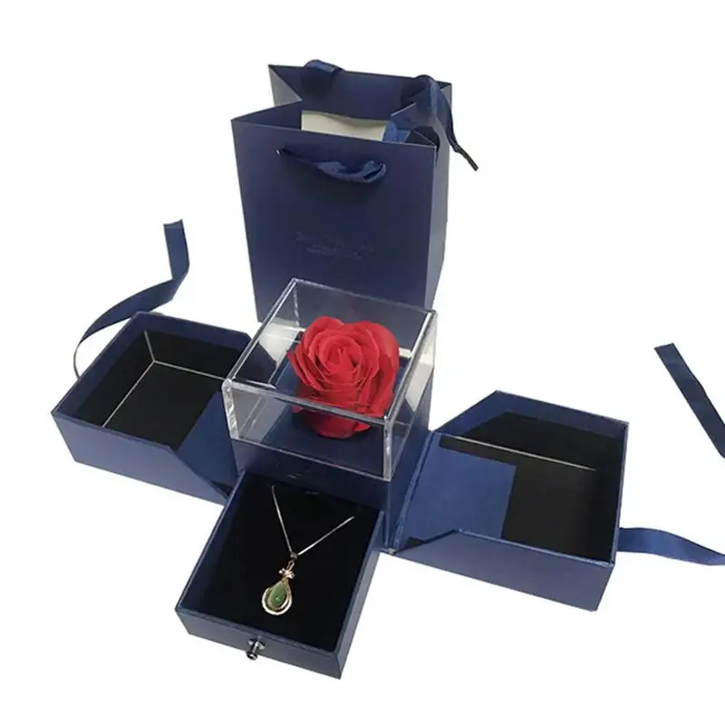 

Artificial Rose Decorated Acrylic Drawer Necklace Ring Jewelry Box Ornament Valentine's Day Wedding Decorations Diy Gift Box