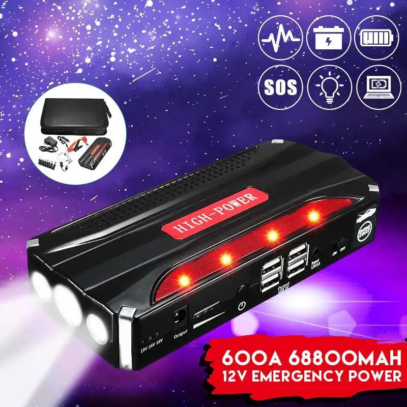 

68800mAh 12V 4USB 600A Multi-Function High Capacity Starting Device Booster Car Jump Starter Power Bank Rechargable Battery