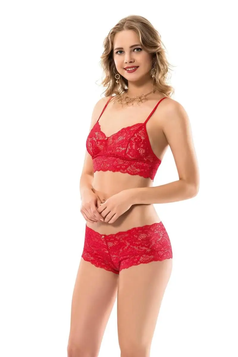 

Siyah inci Women Red Ruched Bustier Suit 2086.