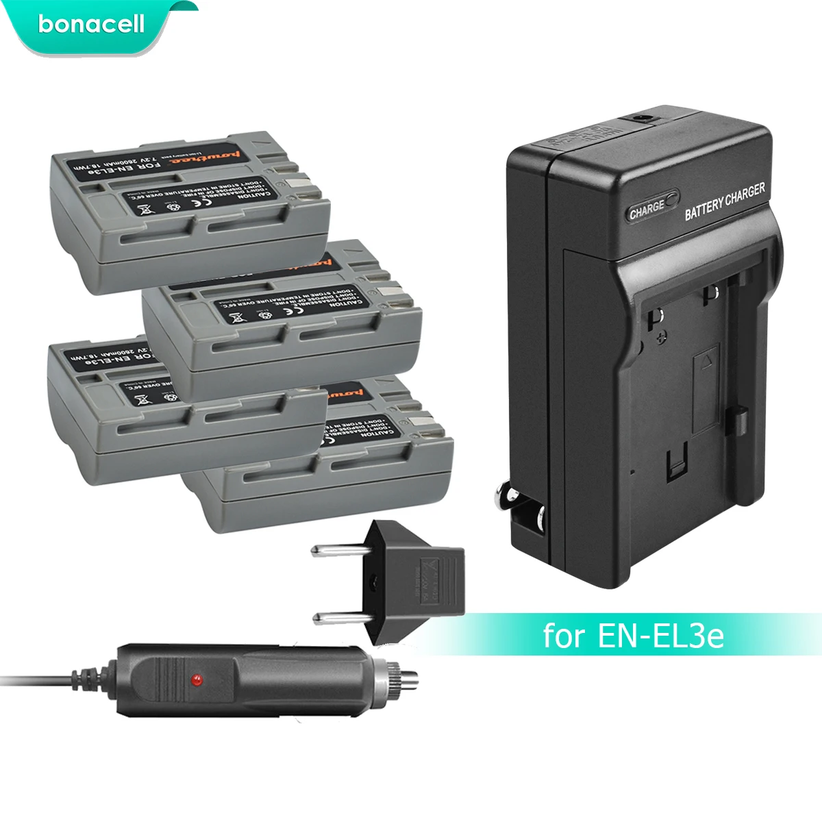 

Bonacell 2600mAh EN-EL3e EN EL3e EL3a ENEL3e Battery+Battery Charger for Nikon D300S D300 D100 D200 D700 D70S D80 D90 D50 L10