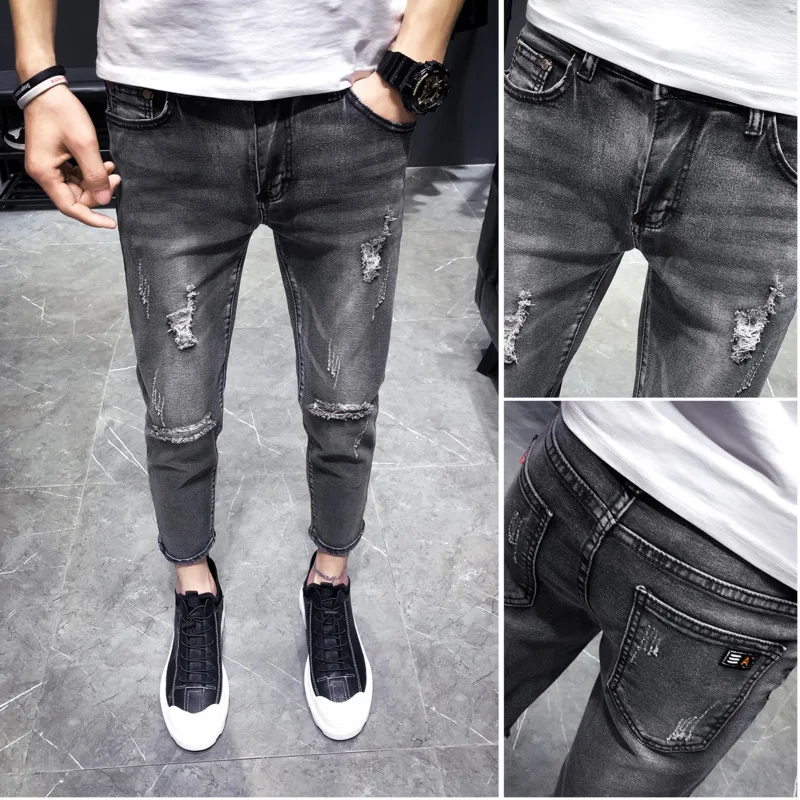 Hip Jeans Mode Pantalon Rétro Gray De Denim Tear Lavage Mince Homme Cow Trou Skinny Mâle Hop Hommes Nouveaux Streetwear Vêtements boy Printemps qgwS4ZCA5