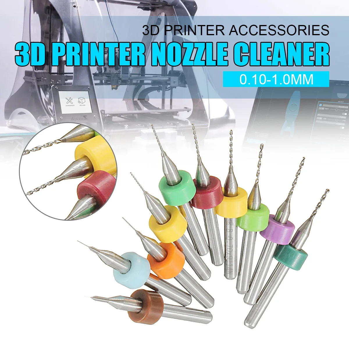 

10pcs/Set 0.1-1.0mm Solid Carbide PCB Drill Bit Nozzle Cleaning Cleaner for Extruder RepRap 3D Printer Accessories