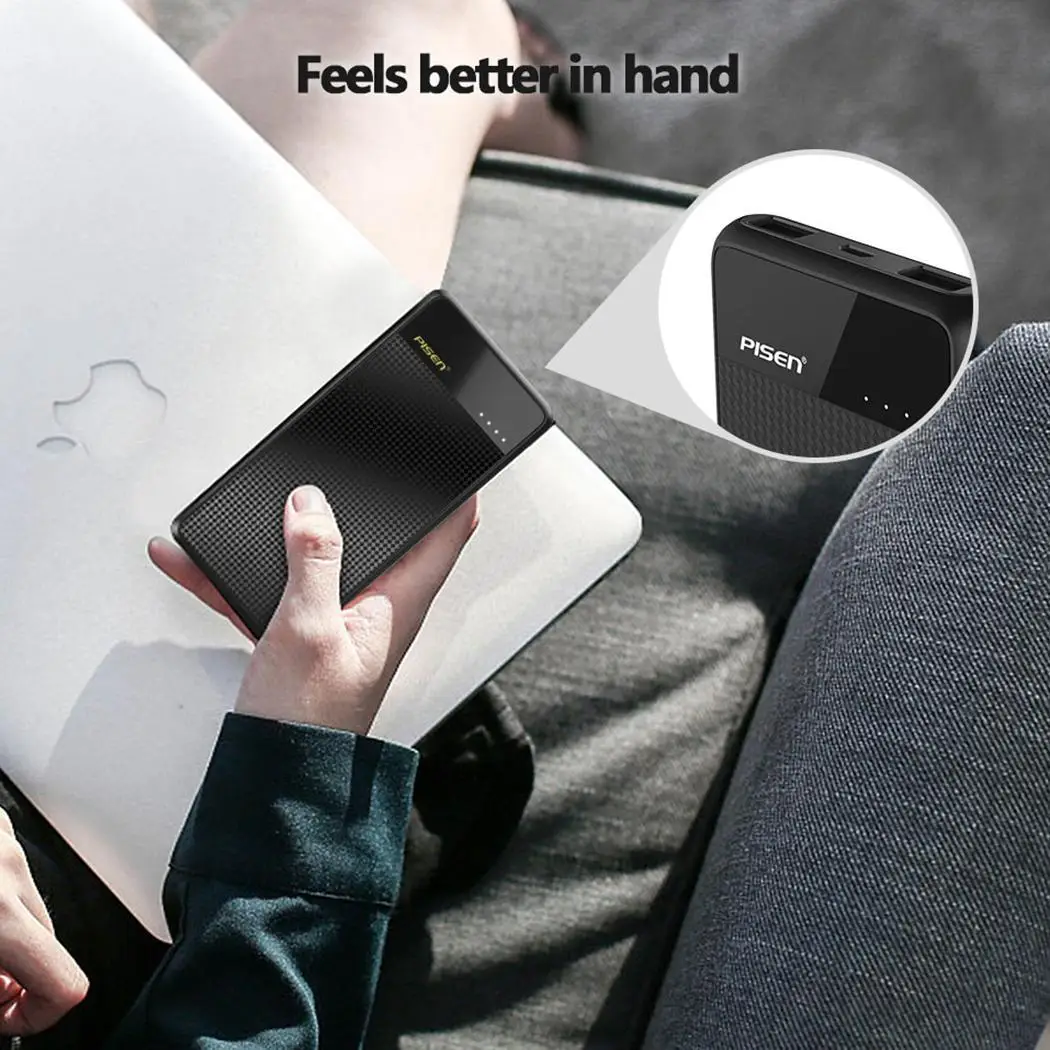 PISEN Slim Power Bank 10000 мАч ультра тонкий двойной выход Smart 2.1A Быстрая зарядка Powerbank