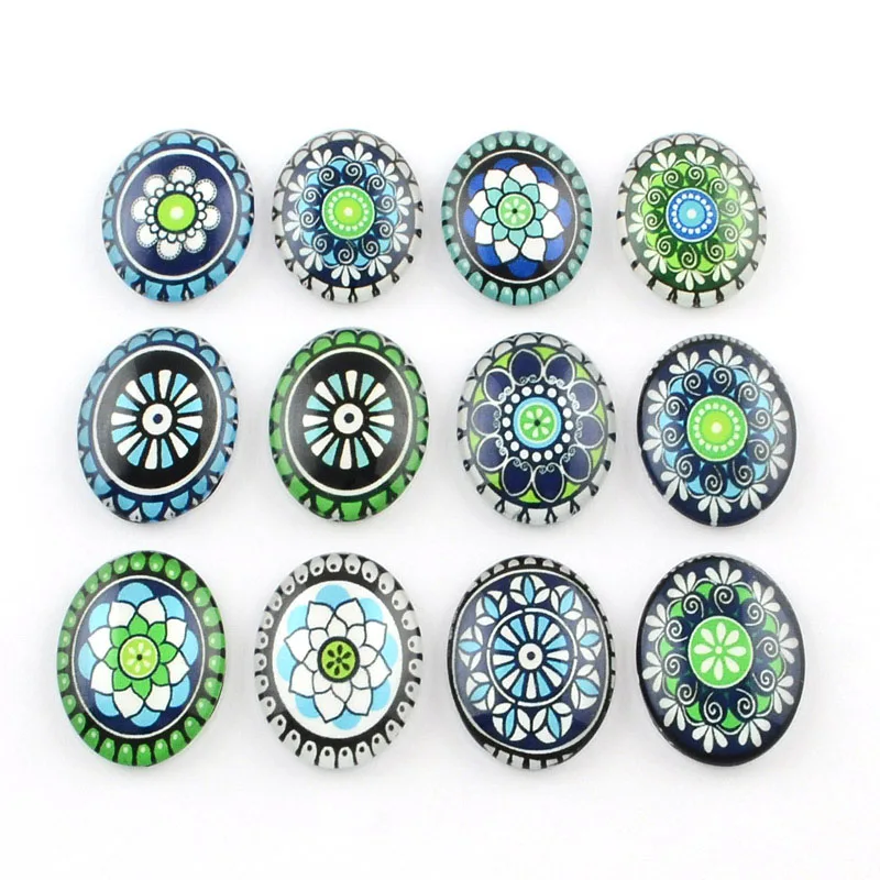 

10pcs Glass Oval Cabochons for Jewelry Making 32x25x6.5mm Random Color Mixed Flatback Cabochons