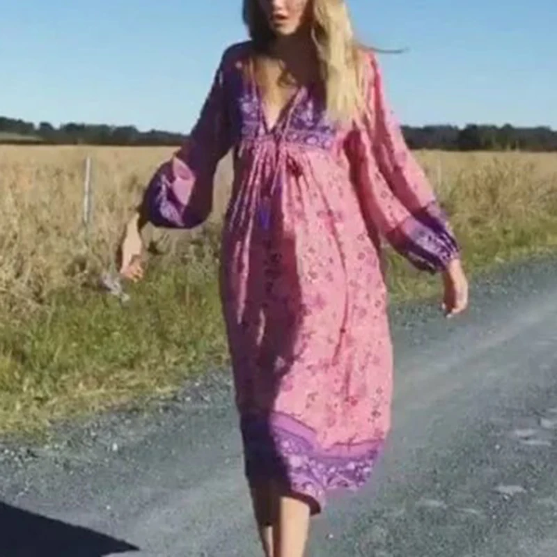 Женское платье с цветочным принтом Boho свободное повседневное пляжное до