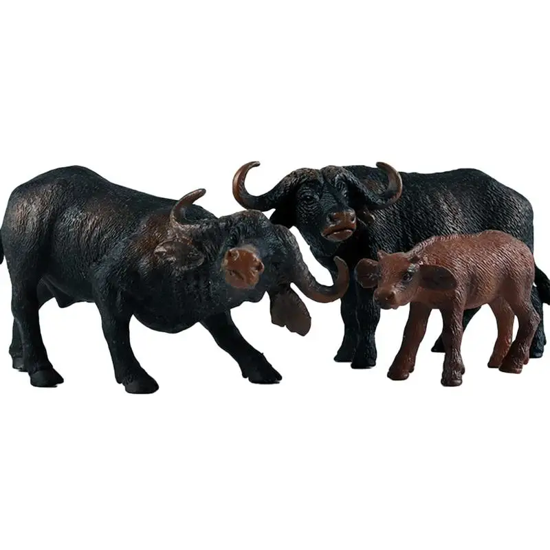 

3pcs African Buffalo Model Figurines Ornaments Simulation Wild Animal Creative Collection Toy Model Craft Gift Desktop Ornament
