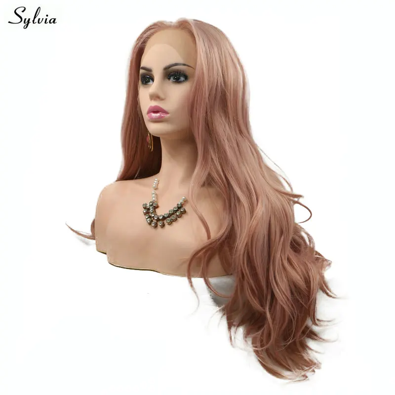 Sylvia натуральные волосы ручной работы розовое золото цвет синтетические кружева спереди парики для женщин длинные волосы вечерние