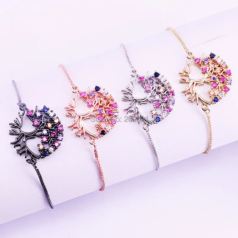 10 шт. модный микро-паве красочный кубический цирконий жизни Дерево регулируемые браслеты для женщин или девочек CZ ювелирные изделия подарок