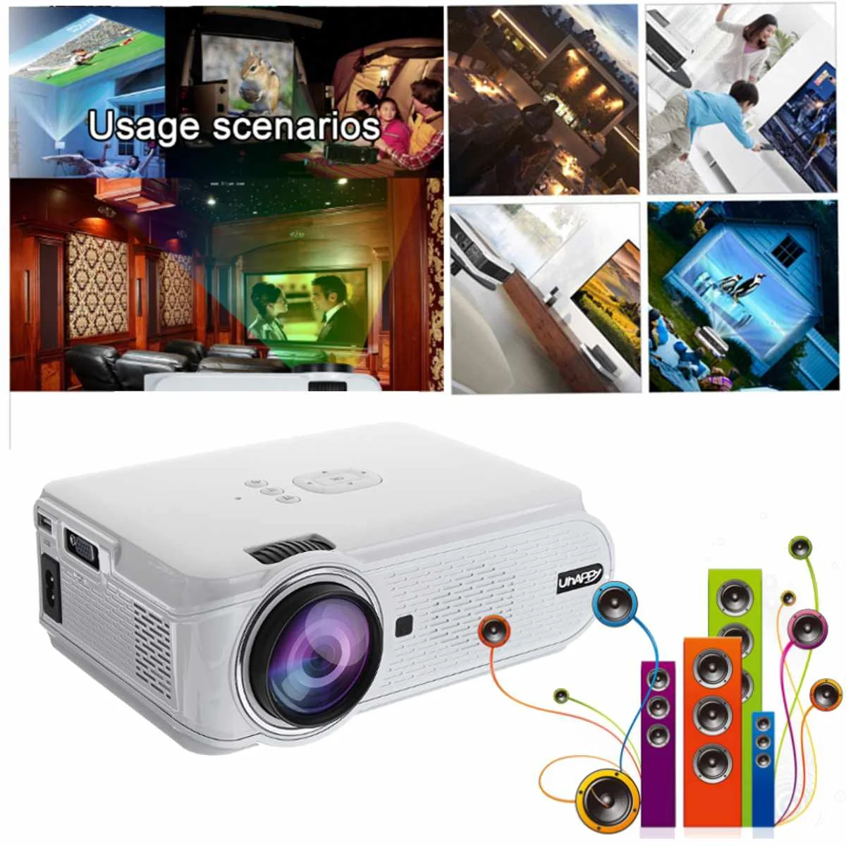 7000 Lumens 1080P HD LED 3D Mini Projectors Cinema Home Theater Remote Control