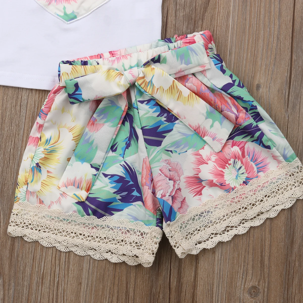 0-3Years Newborn Kis Baby Girls Floral Vest Tops+Shorts Pants+Bow Headband Clothes Set