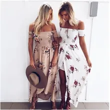 

2018 Summer Off The Shoulder Floral Print Sexy maxi Dress Women Elegant Beach long Dress Elastic Waist Vestidos De Festa