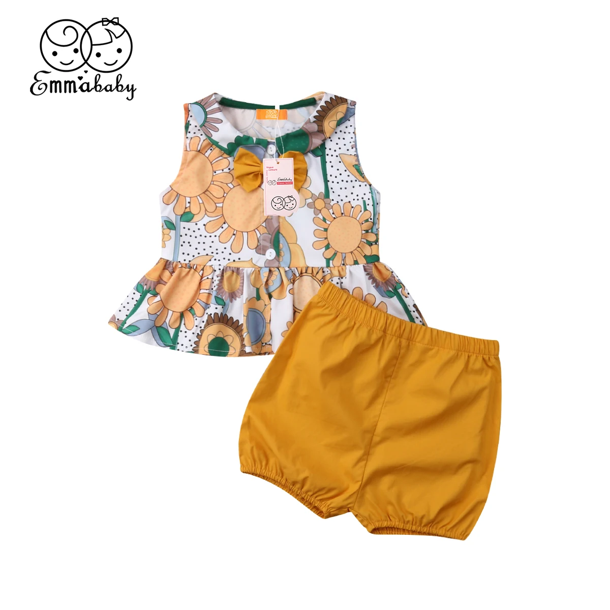 

2019 fashion new children's short sleeve casual yellow shirt and pants set