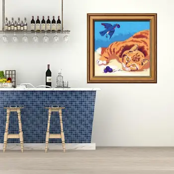 

1 pc Cute Smart Yellow Cat Lying Framed Canvas Painting Animal Oil Painting for Modern Living Room Bedroom Home Decor Wall Art