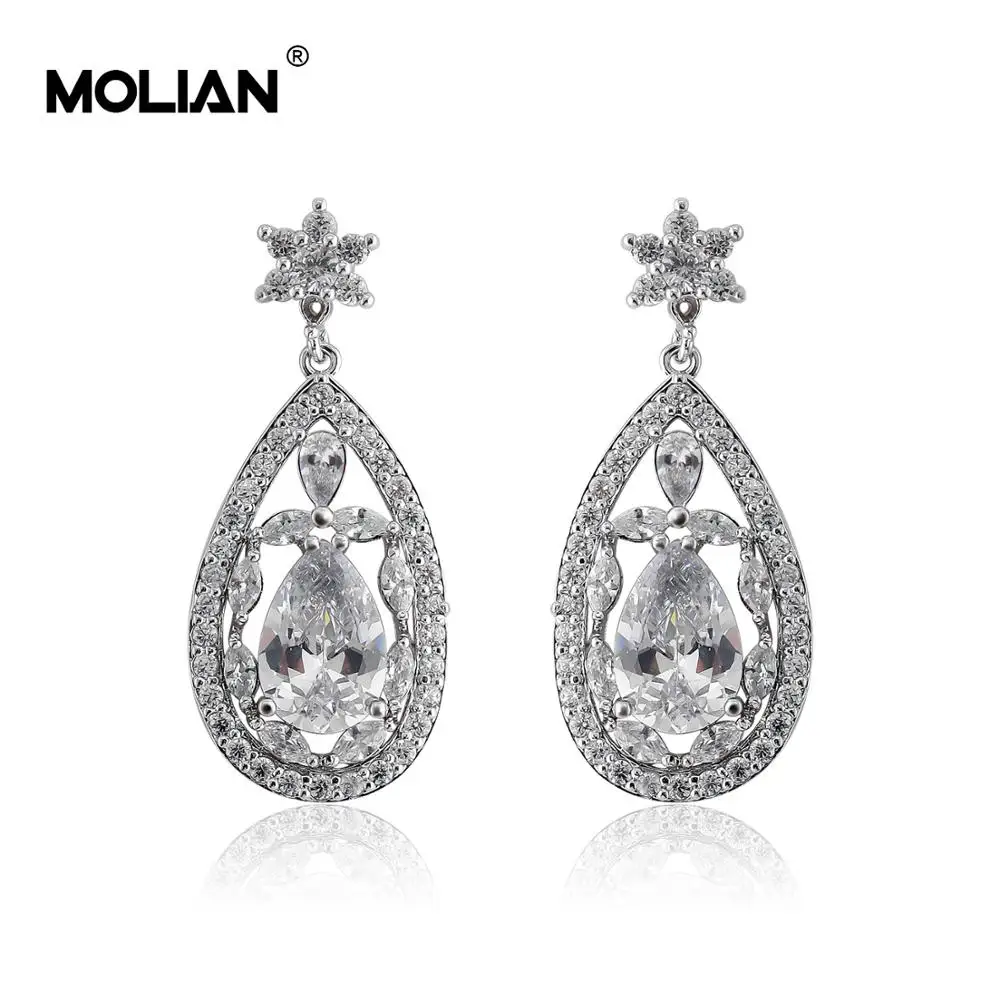 

MOLIAN Cubic Zirconia Silver Copper Gorgeous Gold Rose gold jewelry Long drop earrings for women Elegant Wedding Eardrop Large