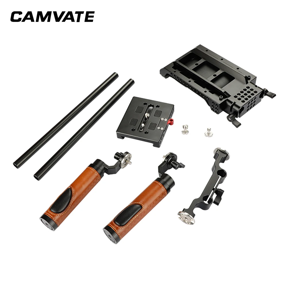  CAMVATE Handheld Dual ARRI Rosette Grip (Leather) Shoulder Rig For VCT-U14 Tripod Adapter C2033