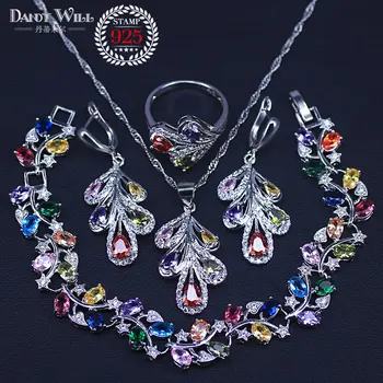 

New Arrival Woman Jewelry Set Silver Color Necklace Earrings Bracelets Leaf Shape Pendant Cute Bridal Wedding Sets