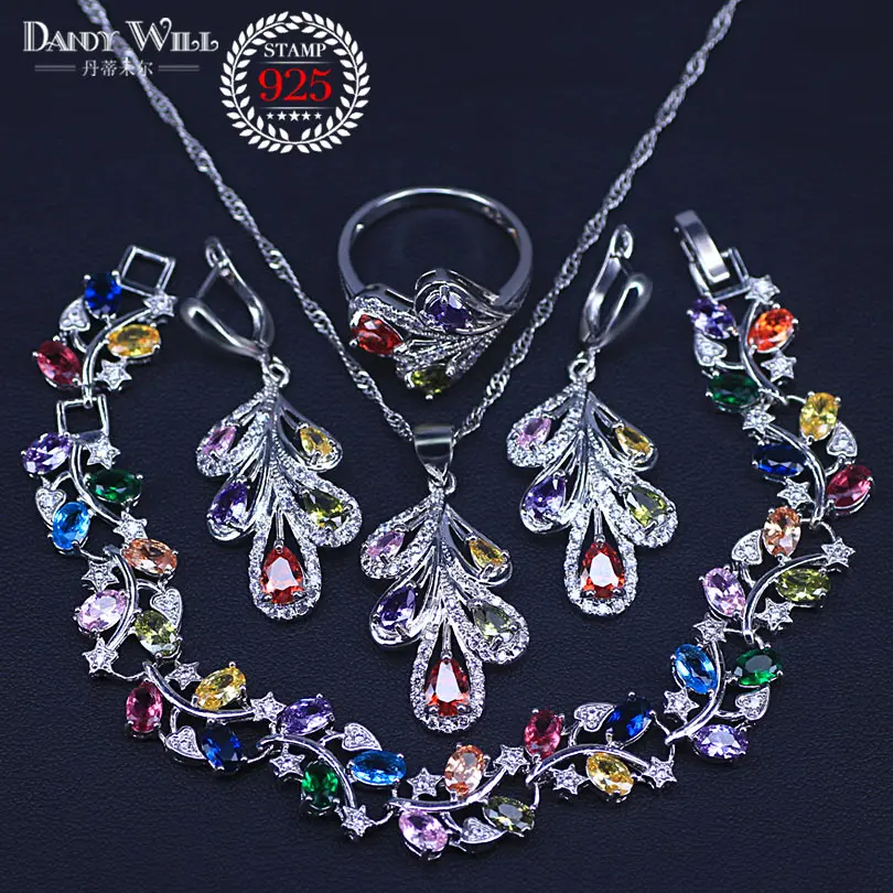 Conjunto de Jóias Conjuntos de Casamento Nova Chegada Mulher Prata Colar Brincos Pulseiras Forma Folha Pingente Bonito Nupcial Cor