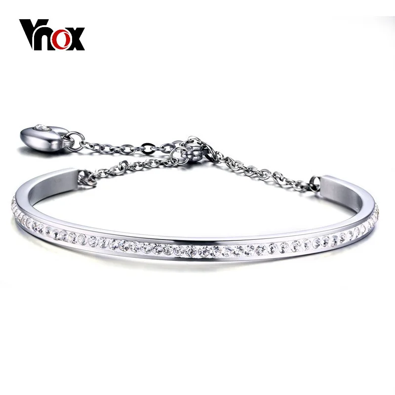 

Vnox Temperament Crystals Women Cuff Bracelets Stainless Steel Heart Charm Cuff Bangle Adjustable Link Chain Party Jewelry Gift