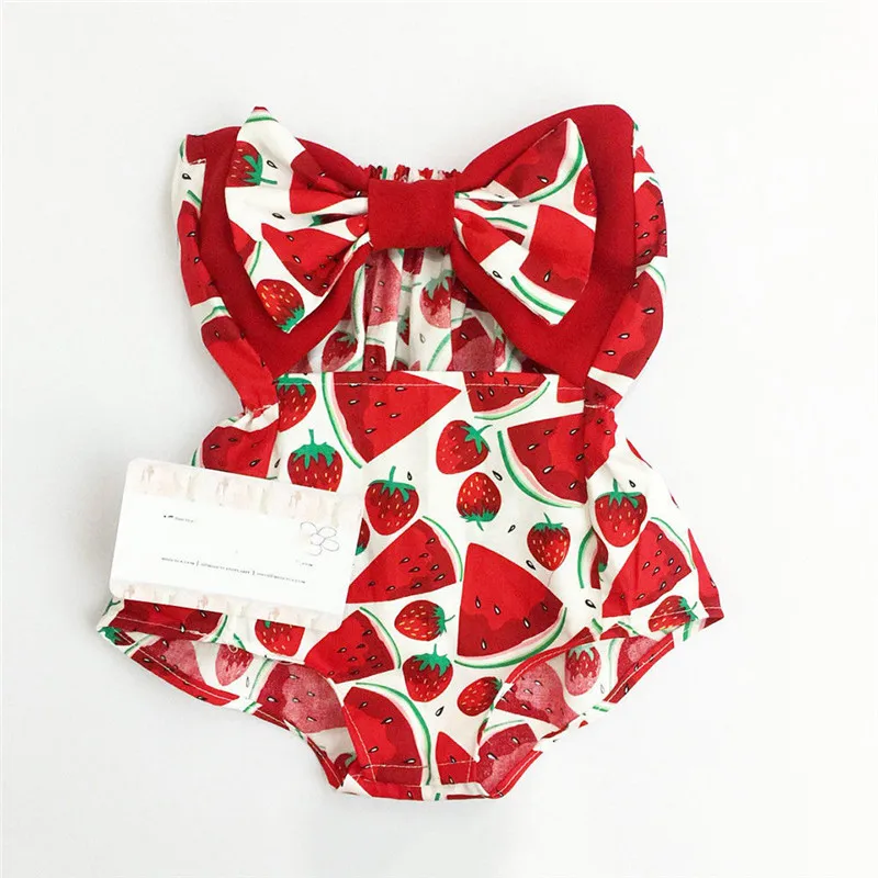 

Newborn Baby Girl Cute Watermelon Strawberry Printed Swimwear Sleeveless Strapless Tube Tops Girl Bow Hollow Out Bodysuits 0-24M