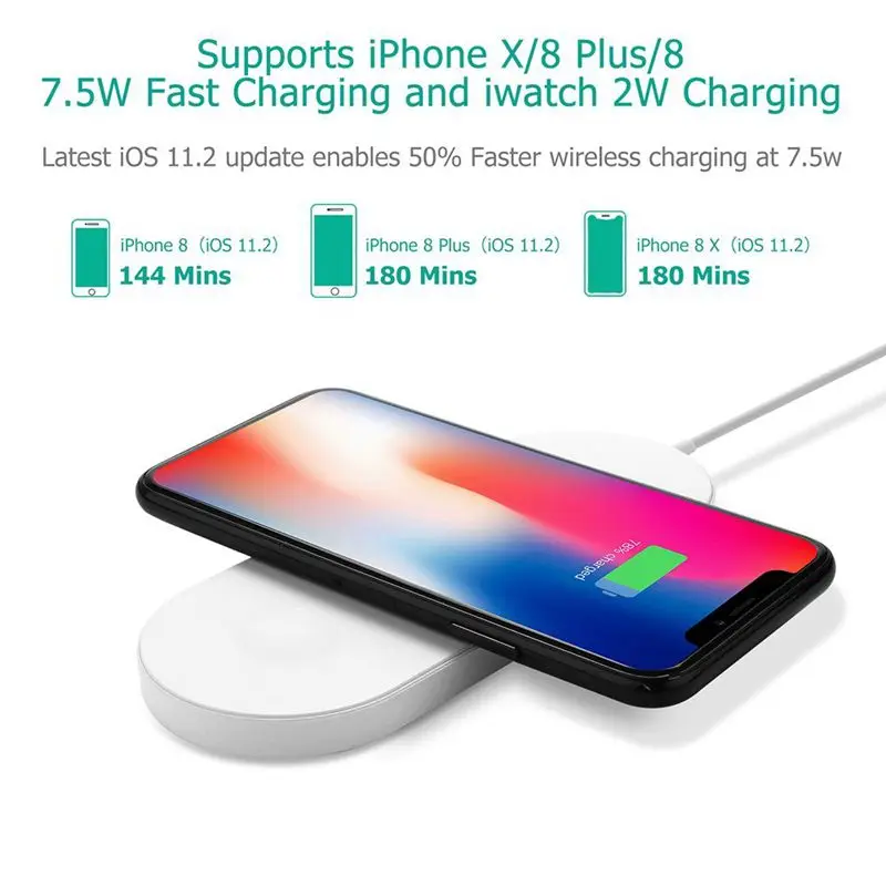 Airpower для 2 3 QI Беспроводное зарядное устройство iPhone X 8 8plus Быстрая зарядка Pad Apple Watch