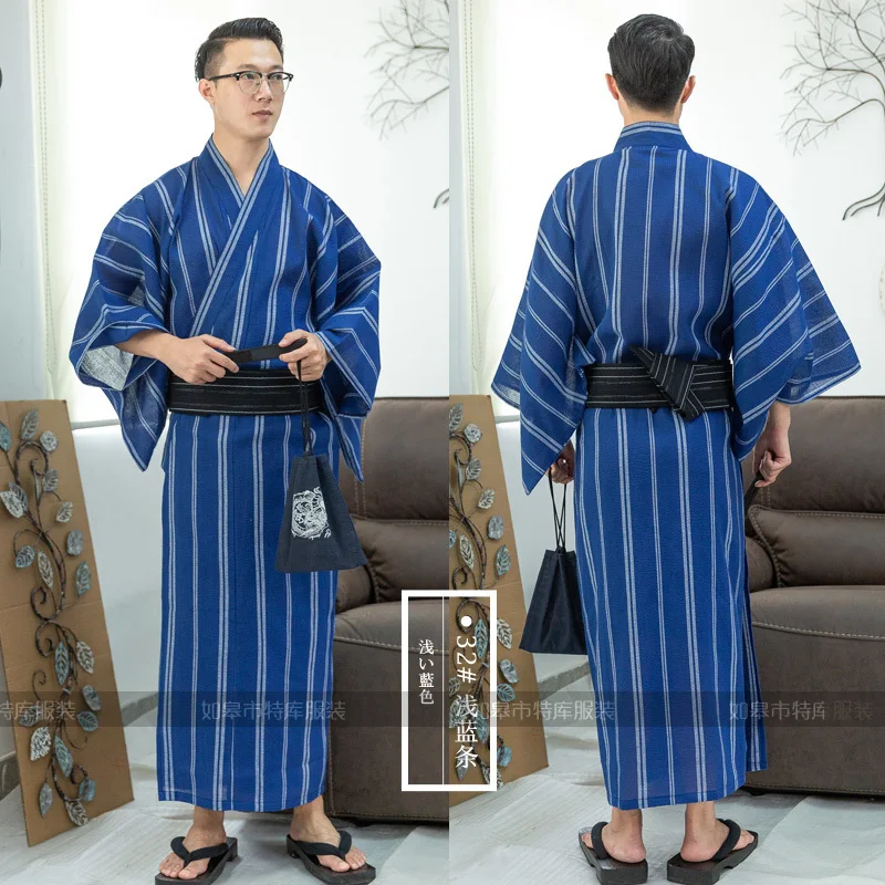 Мужское классическое японское кимоно хлопковый Халат Yukata мужской банный халат