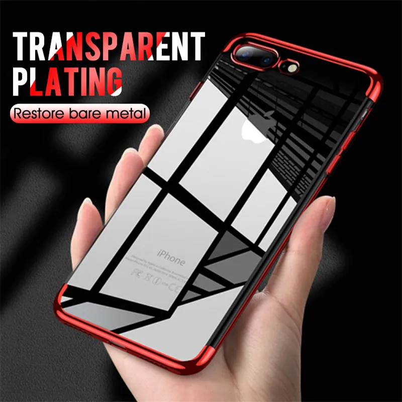 

GVU Plating Clear Silicone Case for iPhone 7 8 XR XS Max Transparent Soft TPU cover for iPhone 6 6S 7 8 Plus X Mobile Phone Bag