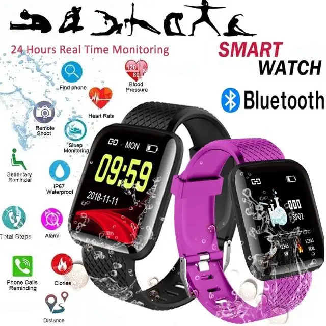 

116plus Smart Bracelet Color Screen Heart Rate Blood Pressure Monitoring SmartBand FitnessTracker IP67 Waterproof SmartWatch r20