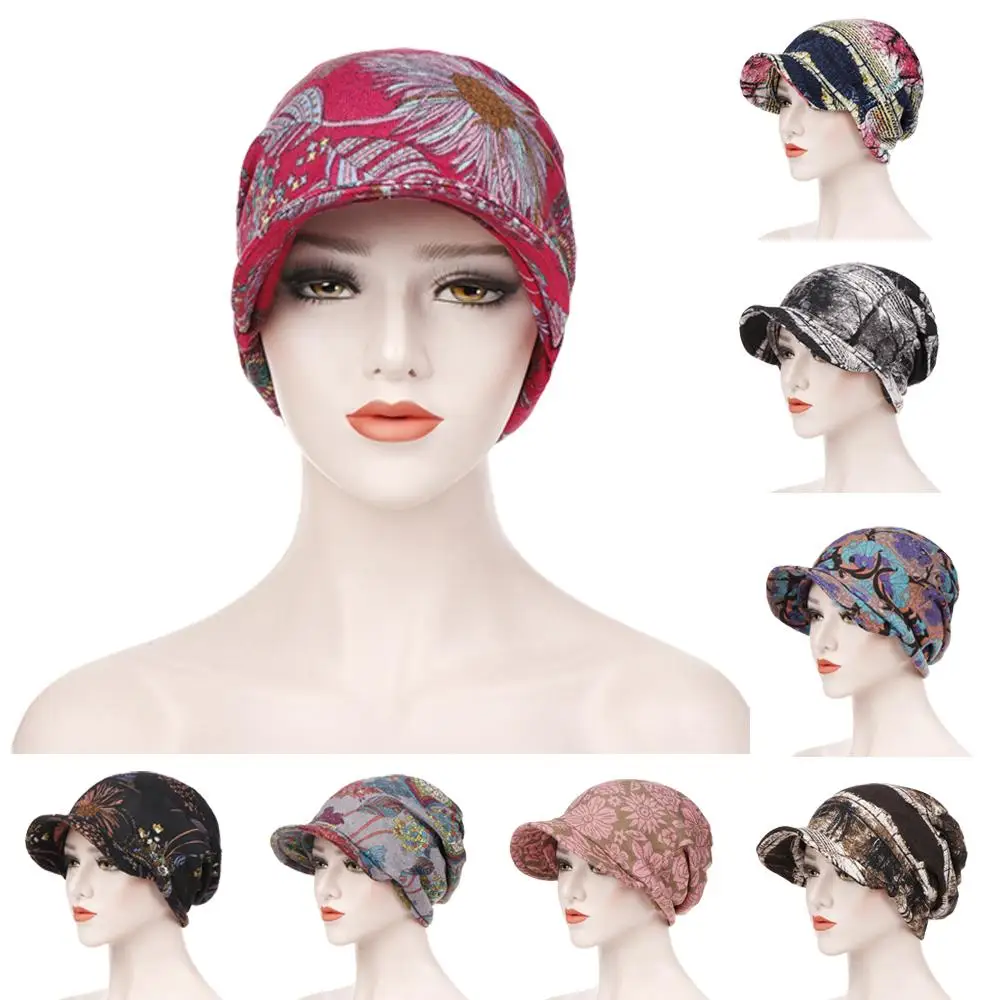 

Women Pullover Cap Muslim Beanie Headscarf Chemo Cancer Cap Islamic Print Hair Loss Cap Skullies Casual Abaya Fashion Full Cover