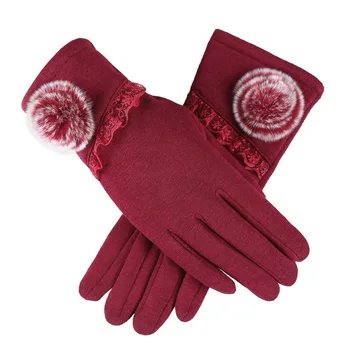 

Womens Touch Screen Gloves Winter Fashion Bow Ladies Lace Splice Warm Gloves Mittens Cashmere Female