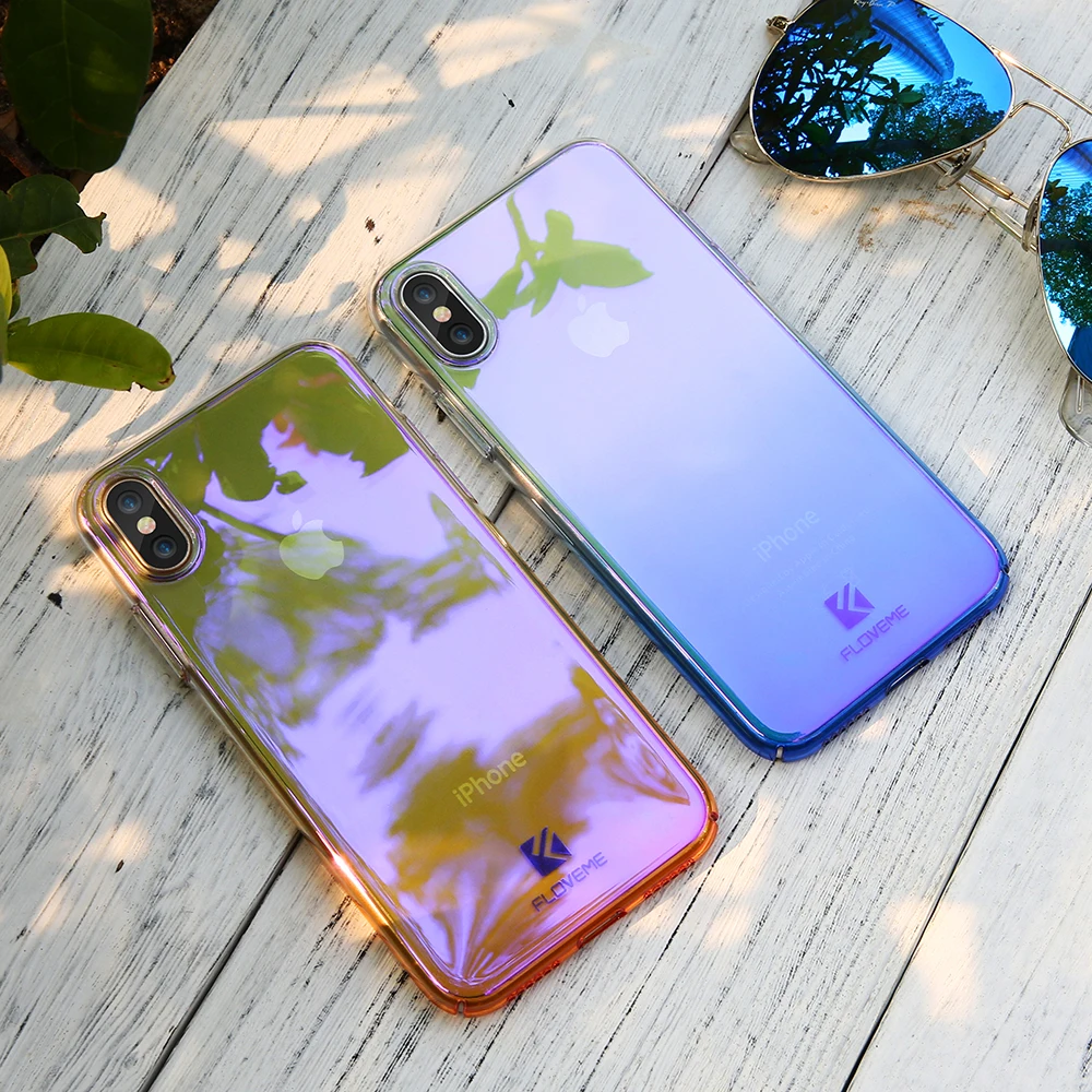 FLOVEME градиентные чехлы для телефонов iPhone XS Max XR Blue Ray чехол ультра тонкий жесткий