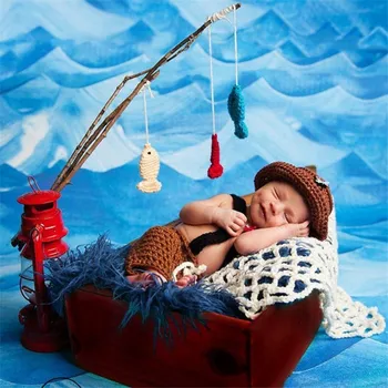 

Moeble Baby Photo Costume Clothes Newborn Girls or Boys Photography Prop Crochet Knit Bib Pants and Hat Fisherman Sets Outfits