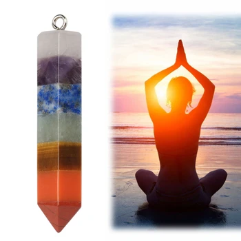

KiWarm Unique 7 Chakra Stone Healing Wand Layered Crystal Hexagon Rainbow Wand Stick Healing Balancing Yoga Pendant DIY Jewelry
