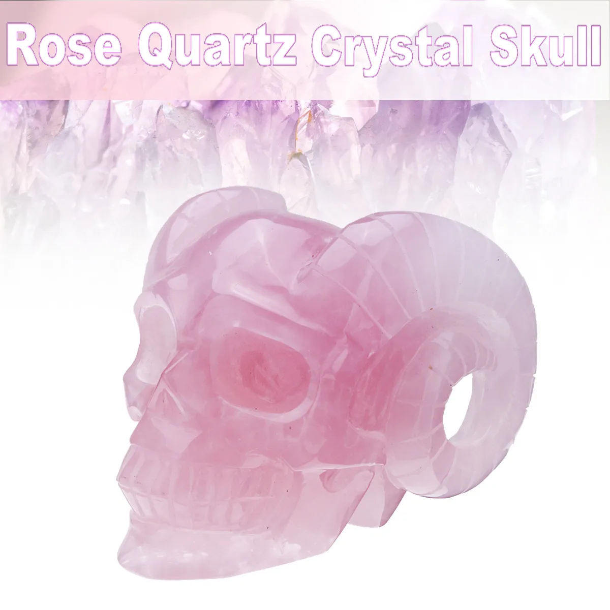 

Natural Rose Handmade stone skull figurine quartz Crystal Carved statue Realistic Feng shui healing Home Ornament collectible