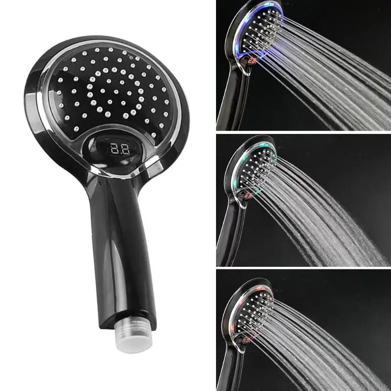 

3 Color Digital Temperature Display Shower Head Sprinkler Bathroom Handheld Round Shower Head Water Saving