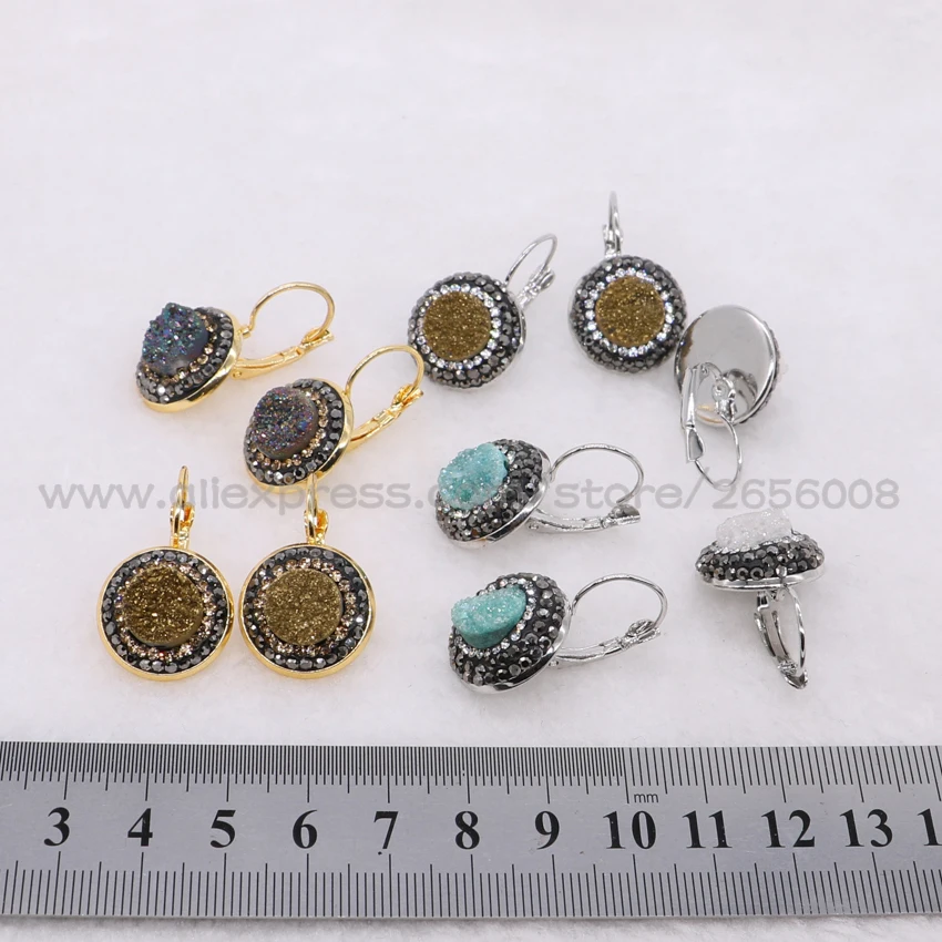 Модные druzy серьги из натурального камня гвоздики разноцветная Друза оптовая