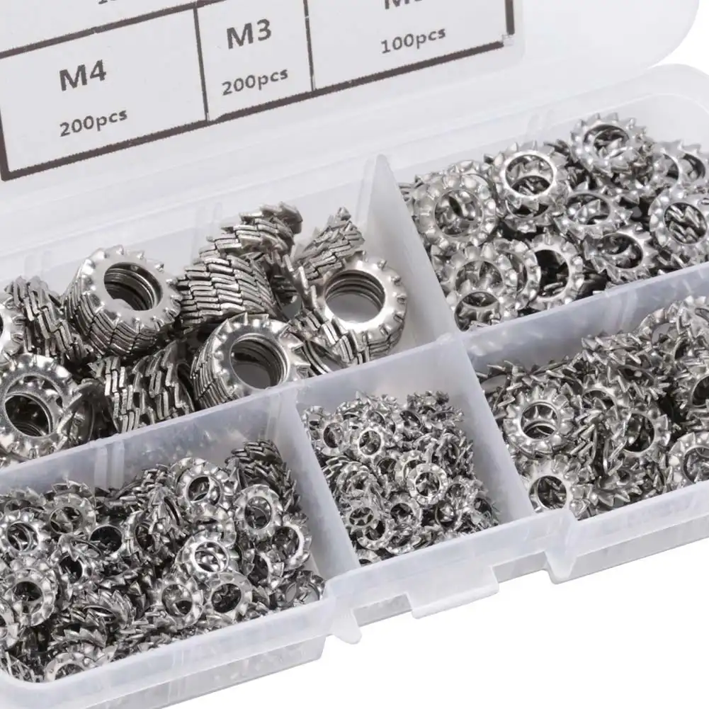 M3 M4 M5 M6 M8 Combination Box for Industrial Equipment 700Pcs Lock Washer Assortment Kit 304 Stainless Steel External Toothed Washers Assortment Set