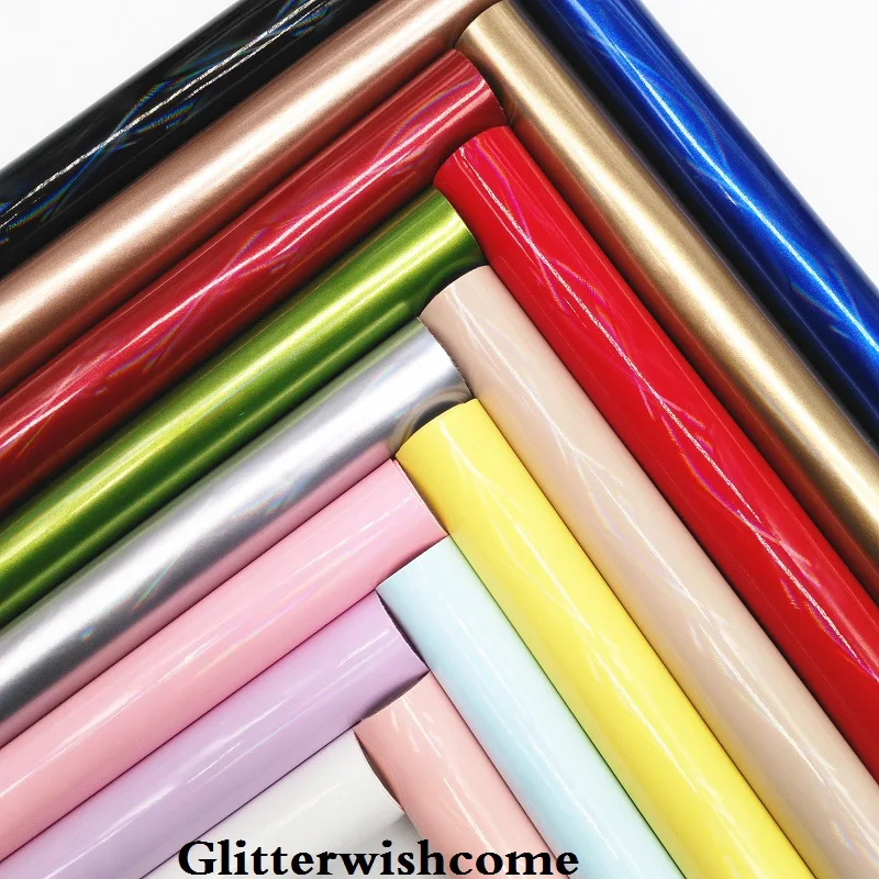 Glitterwishcome 30X134 см мини-рулон искусственная кожа ткань переливающийся Гладкий лакированная кожа Fabirc кожа винил для луков, GM009