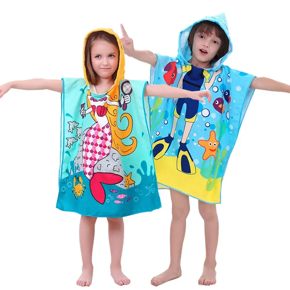 

Cartoon Wear Bath Towel Cloak Microfiber Children Beach Towel Active Printing Hooded Beach Cloak Swimming Accessories Cute Towel