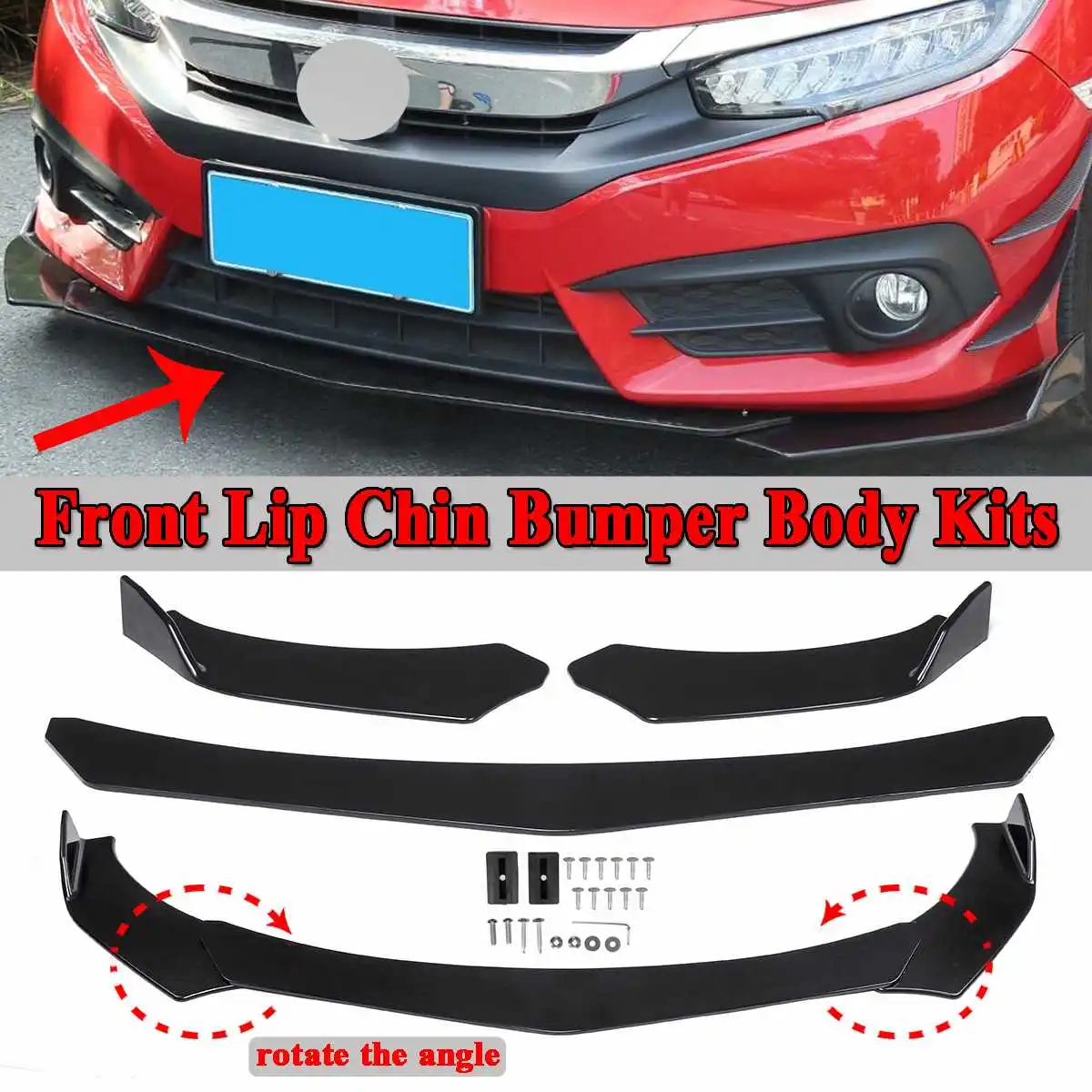 

Universal 3 Pcs Car Black Front Bumper Spoiler Lip Body Kits Rotate The Angle New For Honda For Civic For Benz For BMW For Audi