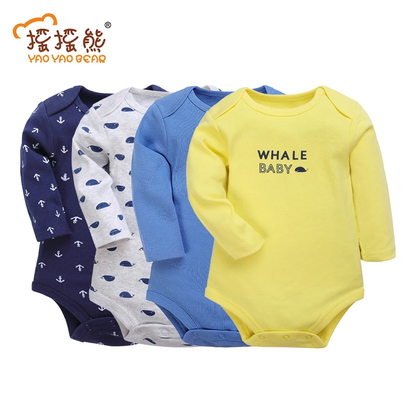 

2019 4pcs/lot Cotton Baby Boy Girl roupa de bebes Newborn Jumpsuit Long Sleeve Cotton Pajamas 0-24 Months Rompers Baby Clothes