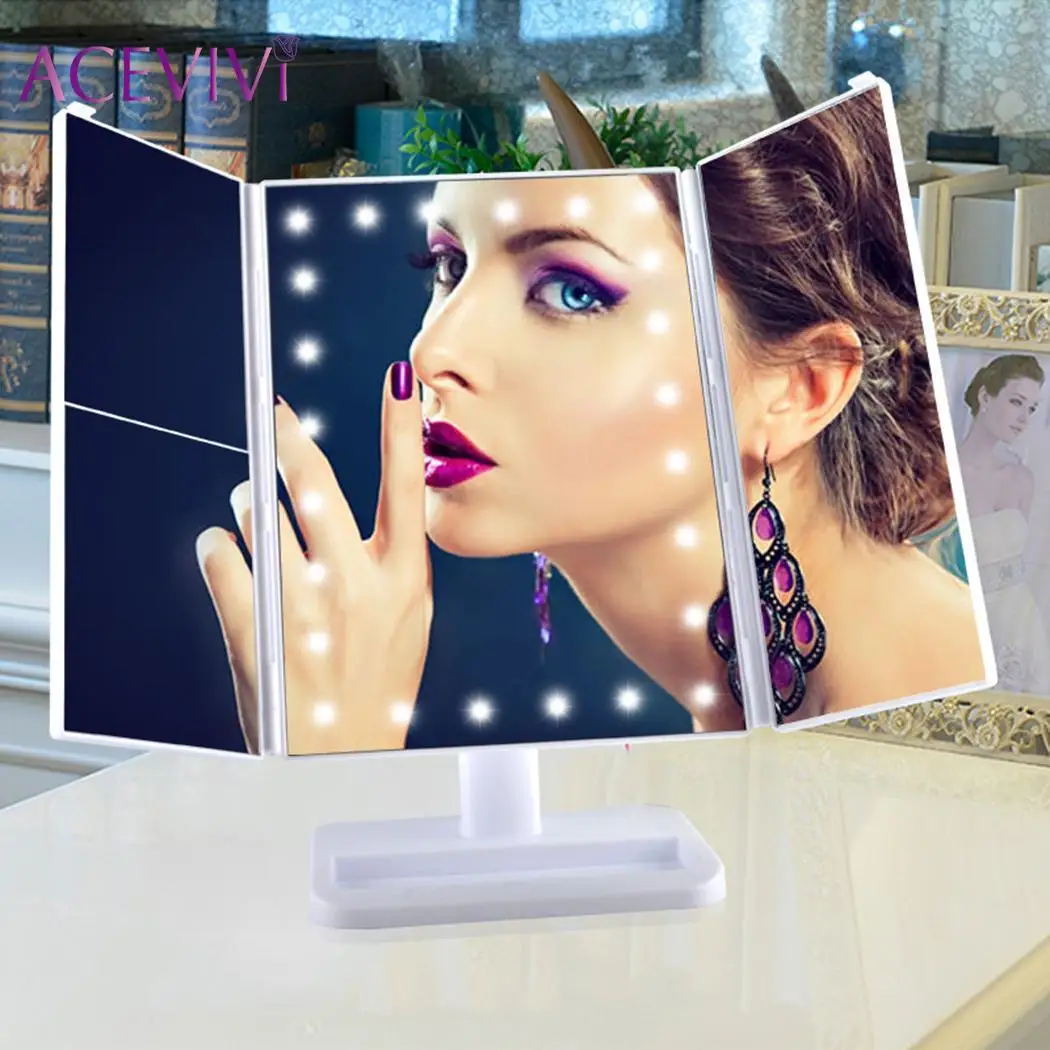 

24 LEDs Professional Three Sides Folding Portable Desktop Makeup Mirror Vanity Lighting Evenly Naturally