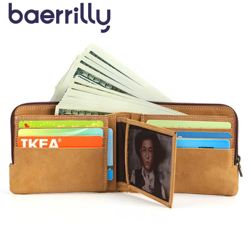 

RFID Mens Wallet Credit Card Holders Genuine Leather Fashion Money Pockets Coin Purses Zipper Clutch Bags Carteira Masculina