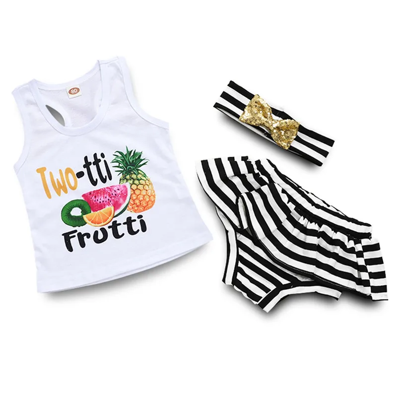 

0-18M Newborn Infant Baby Girl Clothes Set 3pcs Tank Tops Vest Sleeveless Stripe Shorts Panties Headband Summer Outfits Set
