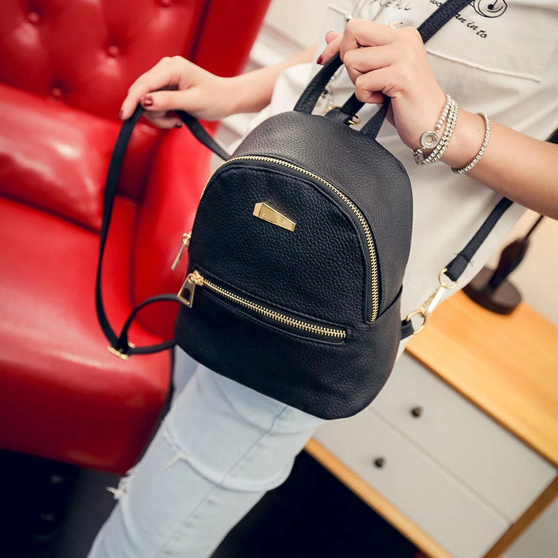 

Casual Pu Small Backpack Women Backpack Candy Color Schoolbags For Teen Girl Fashion Travel Backpack Cute Bookbags Chic Daypack