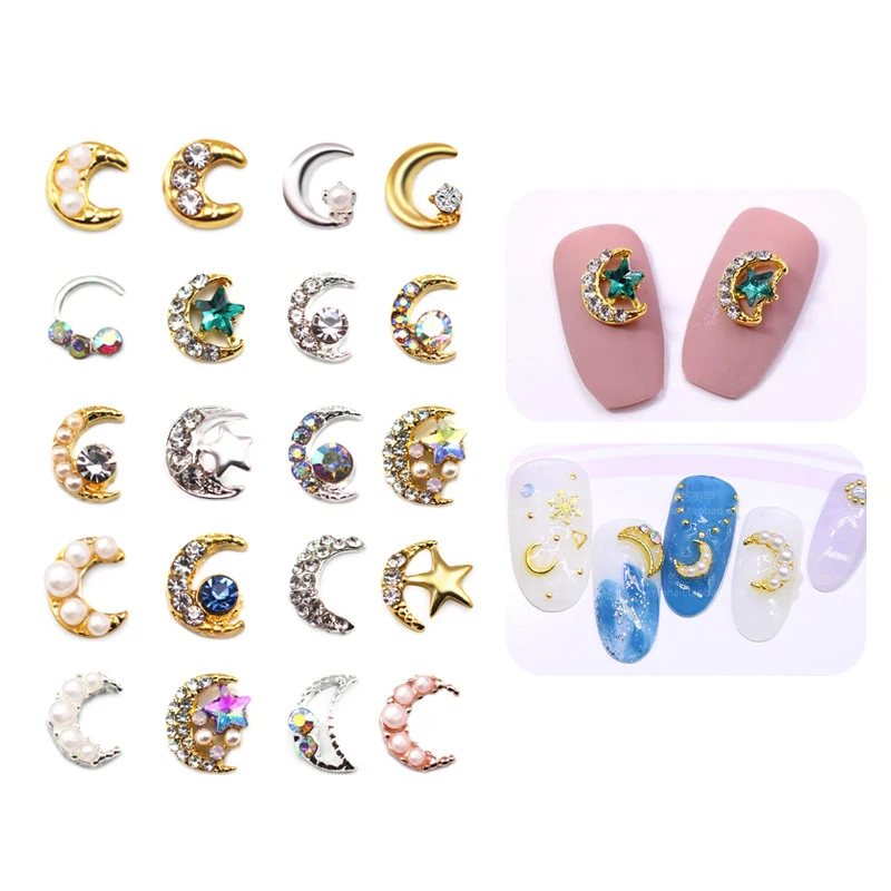 10 шт. 20 видов стилей новый Красота Nail Art Rhinestone металла Звезда Луна украшения для