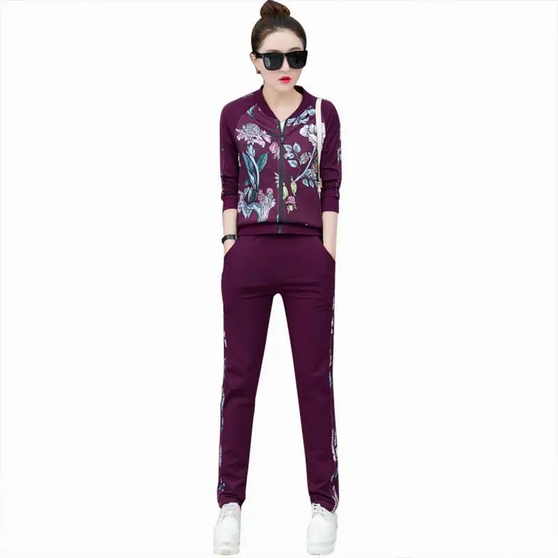 

Fashion Leisure Three-piece Sports Stitching Suit Korean Slim Fashion Card Baseball Simple Black Suit Printing For Women M-3XL