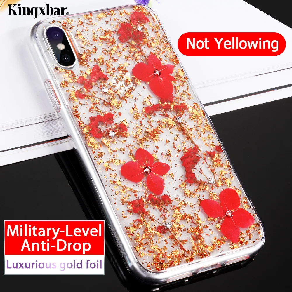 KINGXBAR роскошный блестящий чехол для iPhone Xs Max цветочный Чехол Мягкий силиконовый X